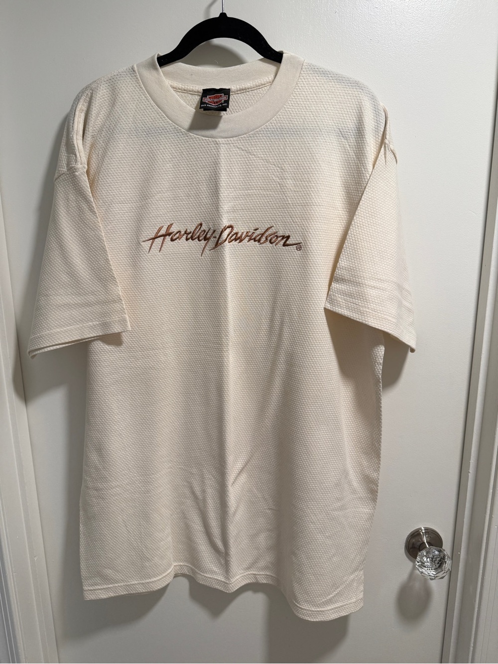 Harley-Davidson Cream Short Sleeve Shirt with Brown Script Logo